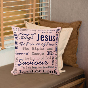 Christian Seventeen Names of Jesus Throw Pillow