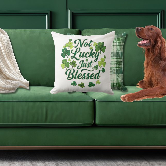 Christian Shamrock Not Lucky Green Plaid  Throw Pillow (Creator Uploaded)