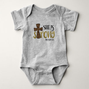 Christian She Is Strong Bible Verse Proverbs 31:25 Baby Bodysuit
