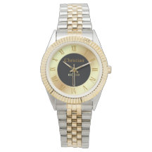 Christian simple gold cross on monogram