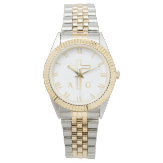 Christian simple gold cross on monogram watch