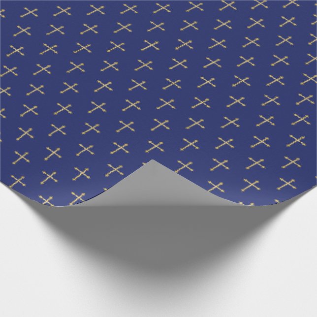 Christian Simple Gold Cross on Navy Blue Wrapping Paper (Corner)