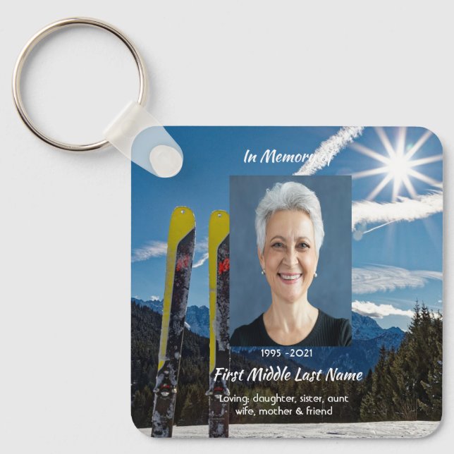 Christian Skiing Skier  Memorial Keepsake  Keychain (Front)