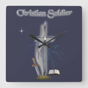christian soldier square wall clock