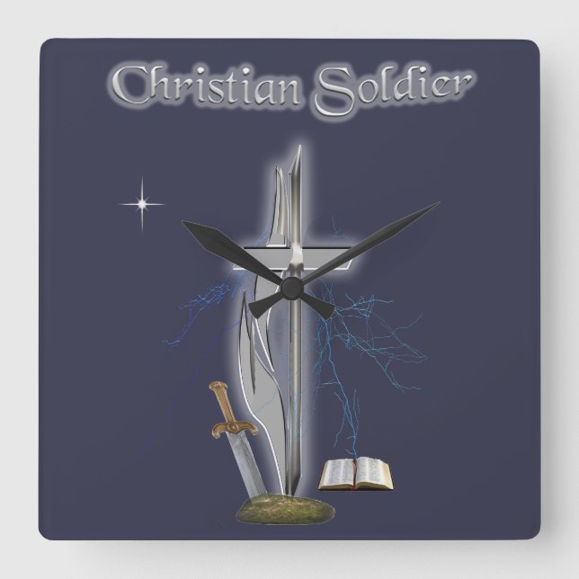 christian soldier square wall clock (Front)