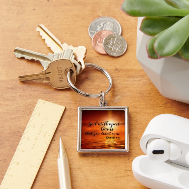 Christian Square Keychain God Open Doors (Desk)
