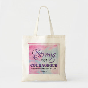 Christian STRONG AND COURAGEOUS Bible Verse Tote Bag
