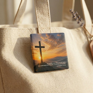 Christian Sunrise Cross Scripture 2 Inch Square Button