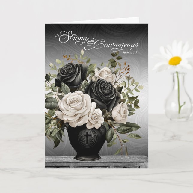 Christian Sympathy Black and White Roses Scripture Card (Small Plant)