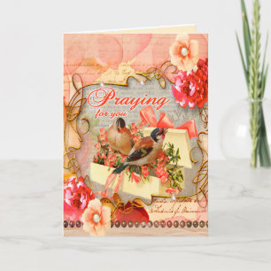 Christian Sympathy Card Birds Flowers Lace Pinks