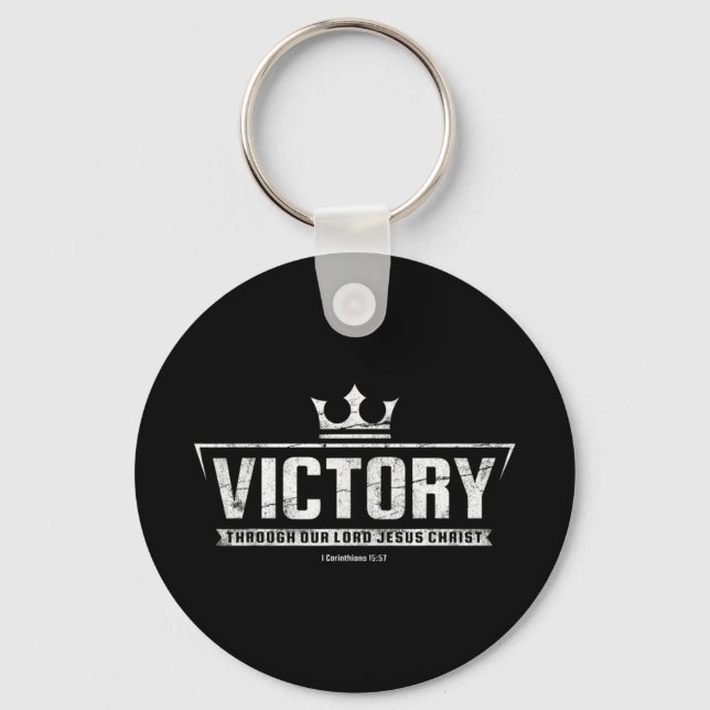 Christian T Shirt Women Men | Victory In Jesus Bib Keychain (Front)