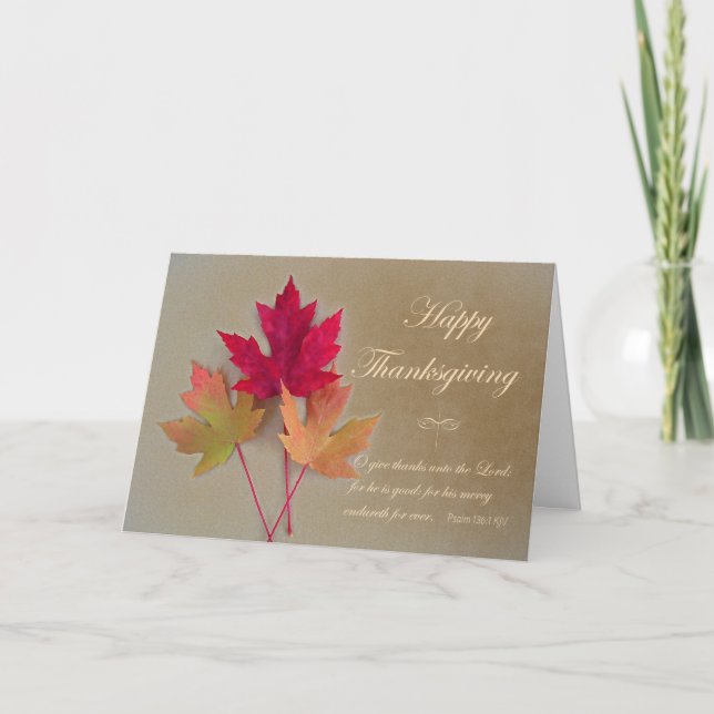 Christian Thanksgiving Psalm 136 Fall Leaves Card (Front)