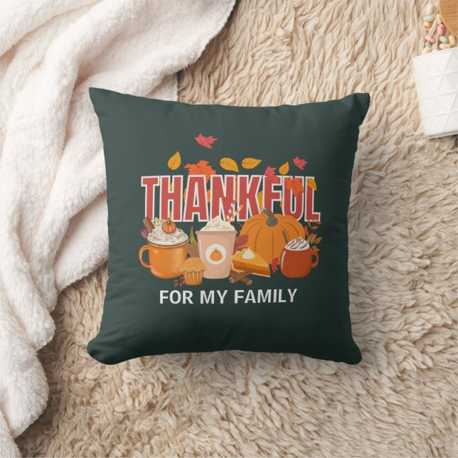 Christian Thanksgiving Pumpkin THANKFUL Family Throw Pillow (Blanket)