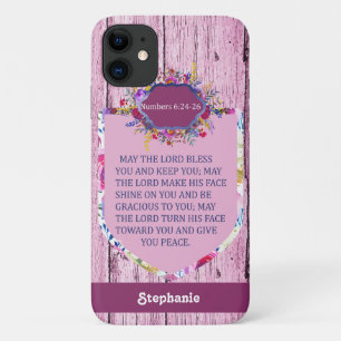 Christian The Blessing Pink Floral Bible Verse iPhone 11 Case