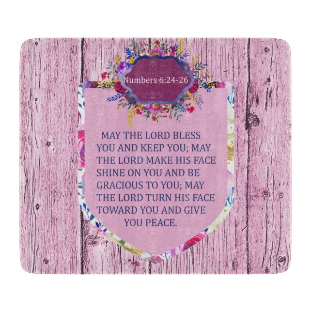 Christian The Blessing Pink Floral Bible Verse Cutting Board (Front)