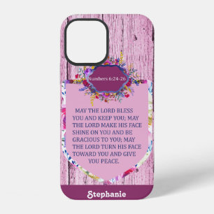 Christian The Blessing Pink Floral Bible Verse iPhone 12 Case