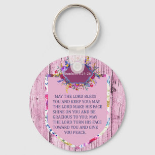 Christian The Blessing Pink Floral Bible Verse Keychain