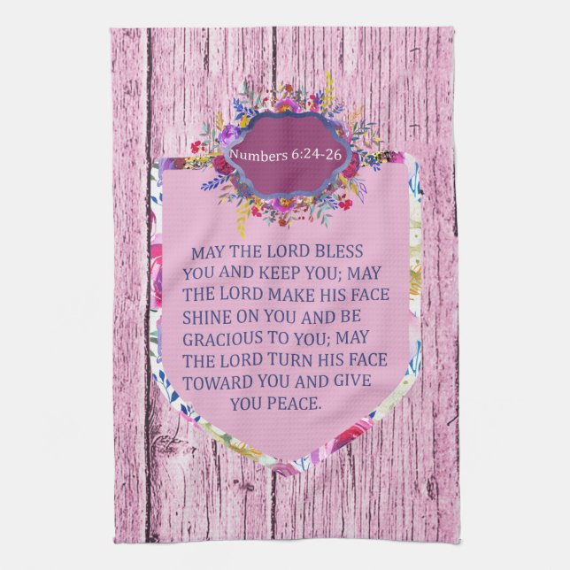 Christian The Blessing Pink Floral Bible Verse Kitchen Towel (Vertical)