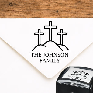 Christian Three Crosses Family Name Self-inking Stamp