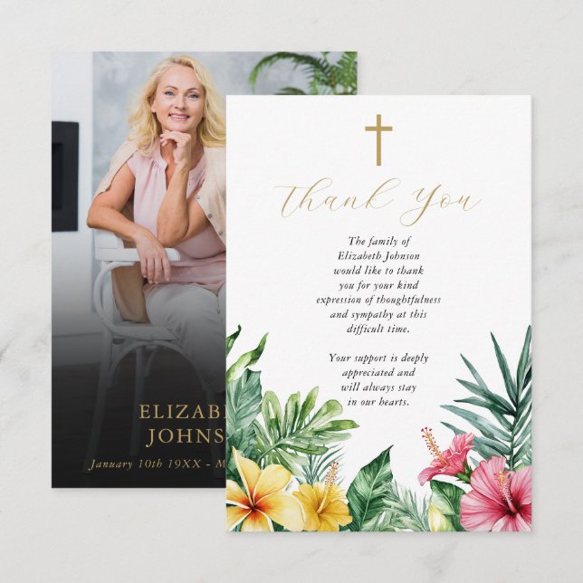 Christian Tropical Celebration Of Life Photo Thank You Card (Front/Back)