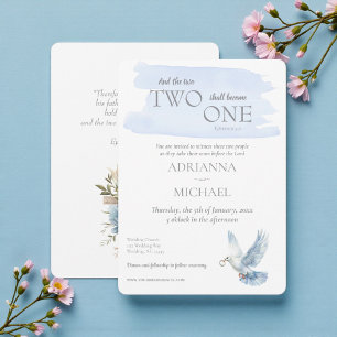 Christian Two Become One Watercolor Light Blue Invitation