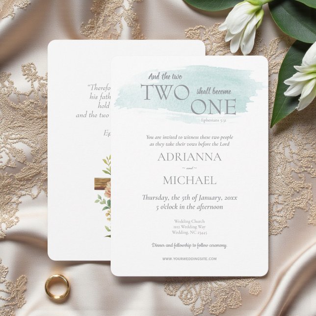 Christian Two Become One Watercolor Teal Green Invitation (Creator Uploaded)
