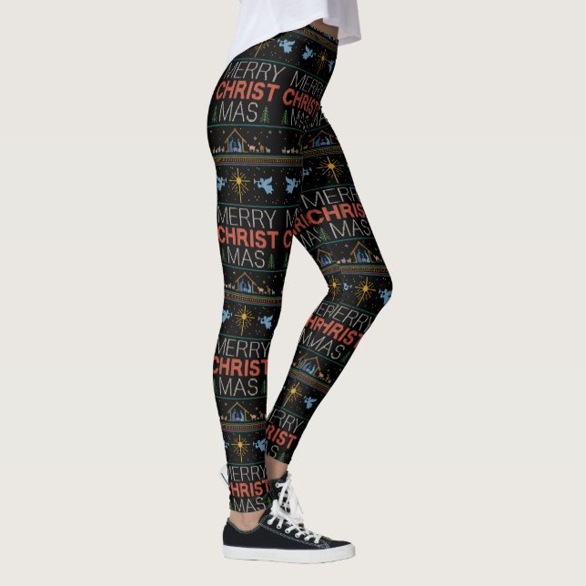 Christian Ugly Merry Christmas Sweater Jesus God   Leggings (Right)
