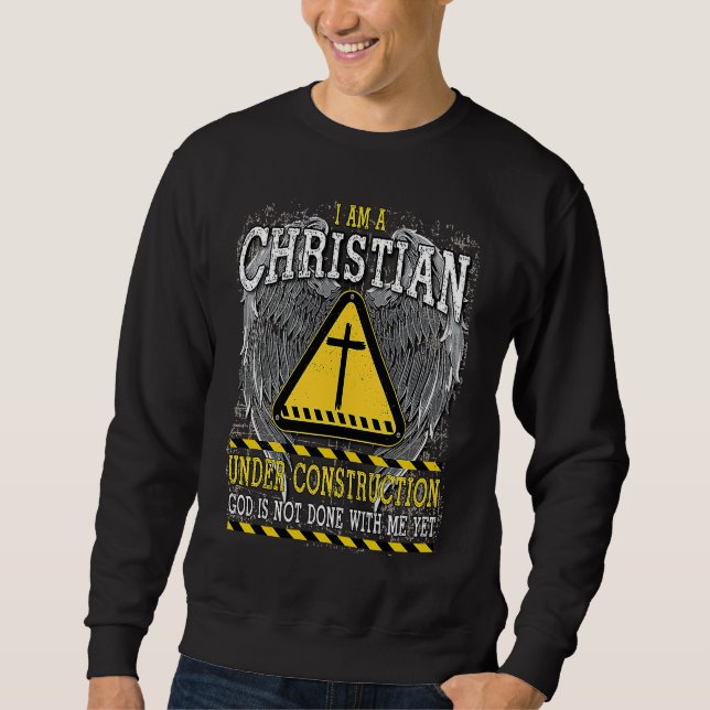 Christian Under Construction Angel Wings Retro Cat Sweatshirt (Front)
