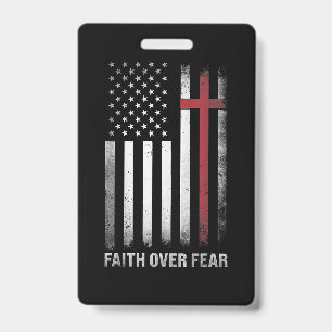Christian US USA Flag American Christ Faith Over F Badge