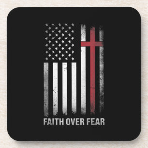 Christian US USA Flag American Christ Faith Over F Coaster