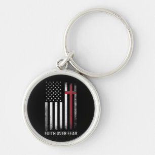 Christian US USA Flag American Christ Faith Over F Keychain