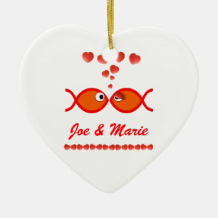 Christian Valentine Symbols - Orange v1 Ceramic Ornament