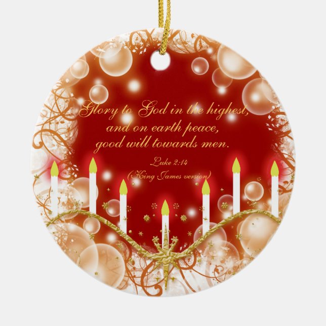 Christian verse Christmas candles Ceramic Ornament (Front)
