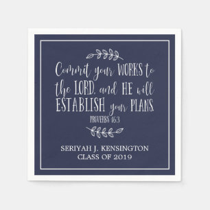 Christian Verse Typography Navy Blue Graduation Napkin