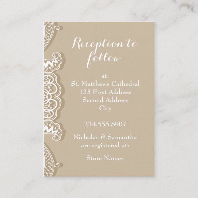 Christian Vintage Classic White Lace Taupe Enclosure Card (Front)
