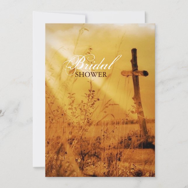 Christian vintage country cross bridal shower invitation (Front)