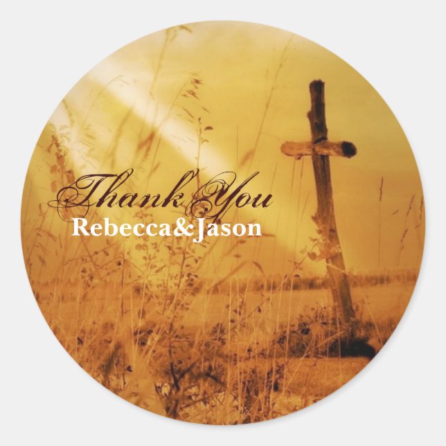 Christian vintage country cross wedding classic round sticker (Front)
