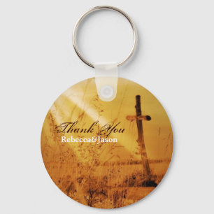 Christian vintage country cross wedding favour keychain