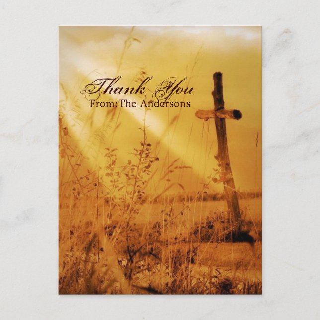 Christian vintage country cross wedding thank you postcard (Front)