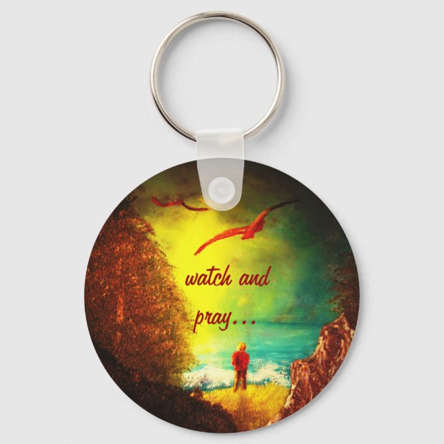 Christian watch and pray Keychain (Front)