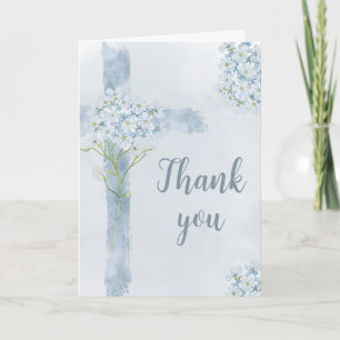 Christian watercolor floral  cross thank you card