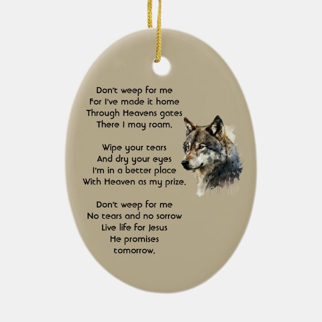 Christian Watercolor Wolf Keepsake Ornament (Back)