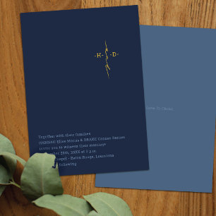 Christian Wedding   Couple's Initials Gold Cross Invitation