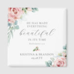 Christian Wedding Favours Bible Verse Magnet<br><div class="desc">Add a spiritual touch to your wedding favours with these elegant, Christian wedding favour magnets featuring a beautiful wreath of exquisitely hand painted, watercolor flowers and eucalyptus greenery in shades of dusty rose, pastel pink and soft green. The magnet also includes the Bible verse "He has made everything beautiful in...</div>