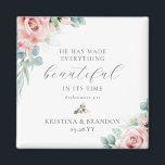 Christian Wedding Favours Bible Verse Magnet<br><div class="desc">Add a spiritual touch to your wedding favours with these elegant, Christian wedding favour magnets featuring a beautiful wreath of exquisitely hand painted, watercolor flowers and eucalyptus greenery in shades of dusty rose, pastel pink and soft green. The magnet also includes the Bible verse "He has made everything beautiful in...</div>