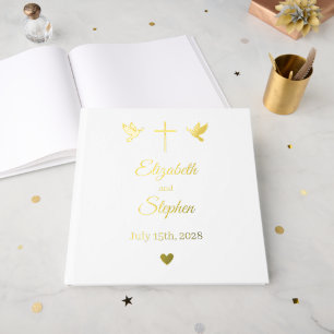 Christian Wedding Guest Book Gold Foil Doves