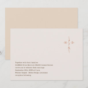Christian Wedding Hand Lettered Monogram Cross Invitation