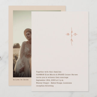 Christian Wedding Hand Lettered Monogram Cross Invitation