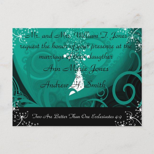 Christian Wedding Invitation Blue Teal Cala Lily (Front)