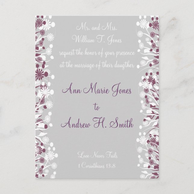 Christian Wedding Invitation Grape White Taupe (Front)